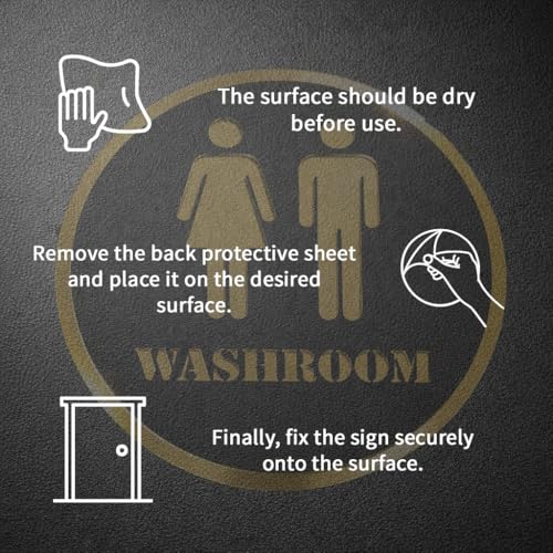 Image of Washroom Round Acrylic Signage Sticker - Self-Adhesive Toilet Sign for Office, Storefront, Cafe, Hotel, Restaurant, Business & Shop - Premium Black Gold Label for Smooth Surfaces