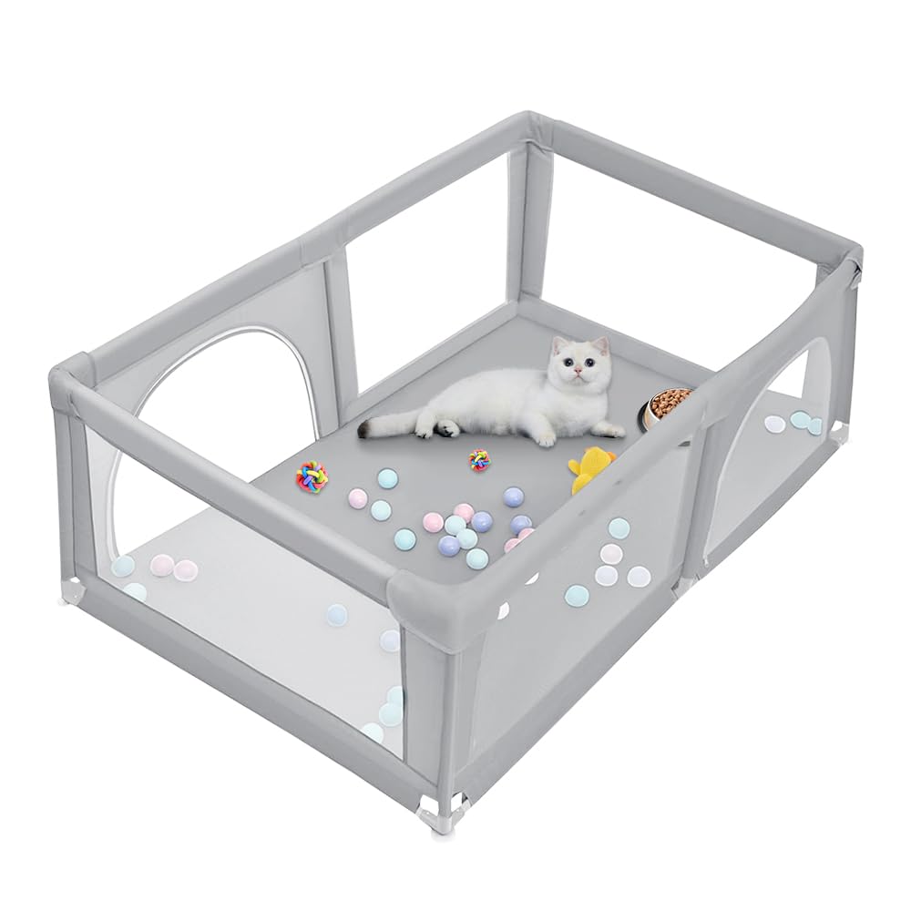 Parque para cachorros con puerta, parque para cachorros o perros pequeños, valla sólida de tela gruesa y malla de nailon de alta resistencia, lavable a máquina, interior/exterior, 180 x 120 x 66 cm