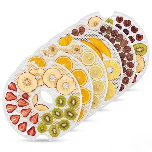 Kosmosta Feuilles Déshydrateur 29,5 cm (11,6 pouces) Lot de 6, Tapis Maille, pour Plateaux Ronds 30 cm, Surface Lisse, Sans BPA, Réutilisables pour Fruits, Jerky, Herbes, Accessoires