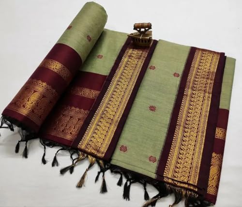 Image of Women's Kanjivaram Cotton Silk Saree South Indian Paithani Sari | gadwal cotton sarees with Zari Border and Blouse Piece - Suitable For All Indian Occasions and Festivals 191