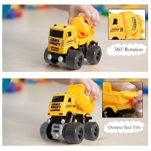 Image of Amazon Brand - Jam & Honey Construction Toy I Push & Go I Sand Toys for Kids 3+ Years I Set of 4 I Dumper /Crane /Excavator /Cement Mixer
