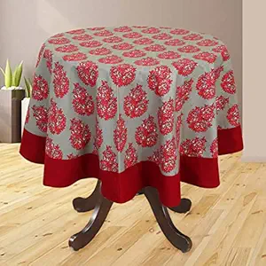 Bilberry Furnishing By Preeti Grover Cotton Round Table Cover 4.7 ft Round for 4 Seater Dining Table of Size 145 cm-Round, Machine Washable, Durable for Home, Restaurant, Banquet - Paisley Red