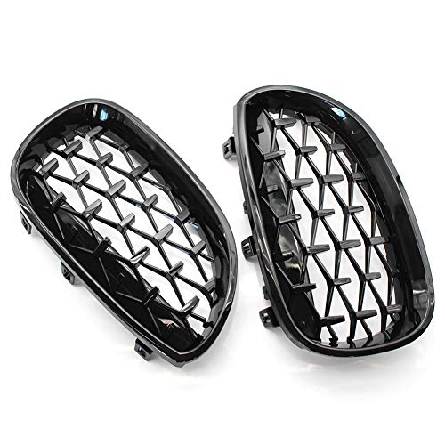 Calandre avant pour BMW E60 série 5 2003-2009 grille d'aération noir brillant style diamant - 5