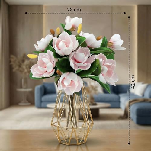 Image of Decor & More 2 PCS Artificial Flowers Bunch - Silk Magnolia Bouquet Long Stem for Vase | Artificial Flower for Decoration | Long Artificial Flowers for Big Vase, Home & Wedding Decor (Without Pot)