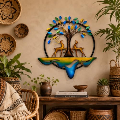 Image of SHREE 'O' GREEN TECH - Handcrafted Metal Tree of Life Wall Decor with Deer Modern Wall Art Hanging for Living Room Bedroom Dining Hall Office Hotel Home Decoration