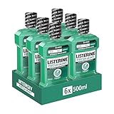Listerine Fresh Mint (6 x 500 ml), antibakterielle Mundspülung mit ätherischen Ölen für einen frischen Atem, Mundwasser für die tägliche Anwendung