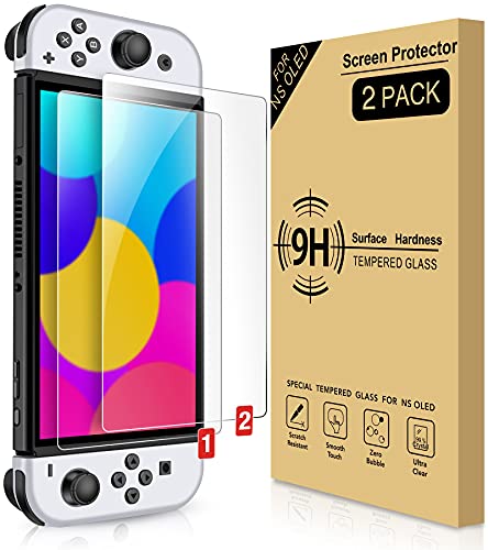 ELISWEEN Switch OLED Screen Protector Tempered Glass, 2-Pack OLED Switch Screen Protector for 2021 Nintendo Switch OLED Screen Protector, 9H/2.5D Dockable Hd Screen Switch OLED Tempered Glass