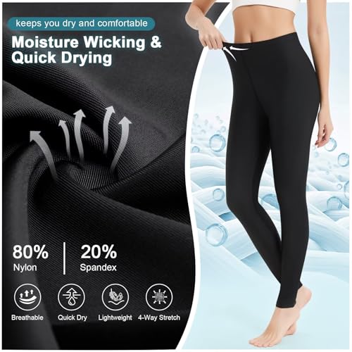 Sillictor Womens Swim Leggings UPF 50+ High Waisted Swimmimg Tights Ladies Tummy Control Long Surf Swim Pants, Quick Dry Lightweight UV Sun Protection 129 Black L - Image 3