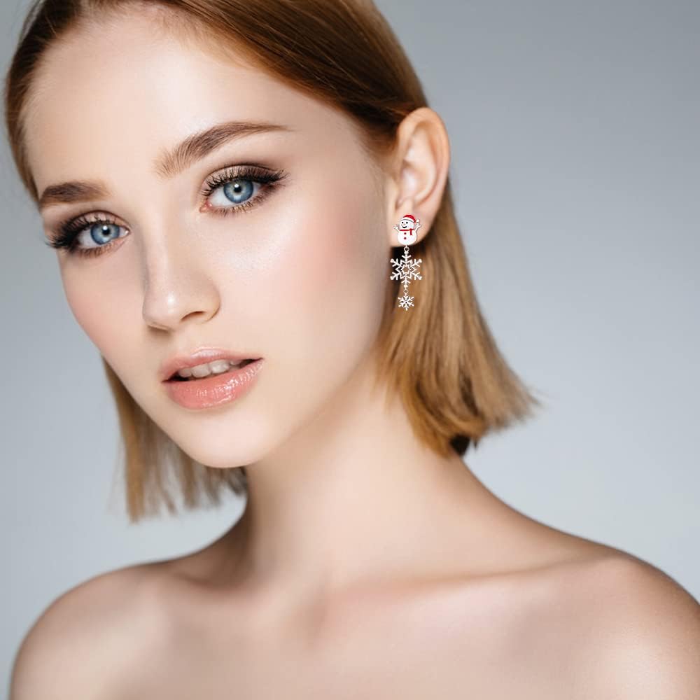 Christmas Snowman Earrings Snowflake Earrings for Women Sterling Silver Dangle Drop Red Studs Hypoallergenic Winter Xmas Christmas Holiday Jewelry - Image 3