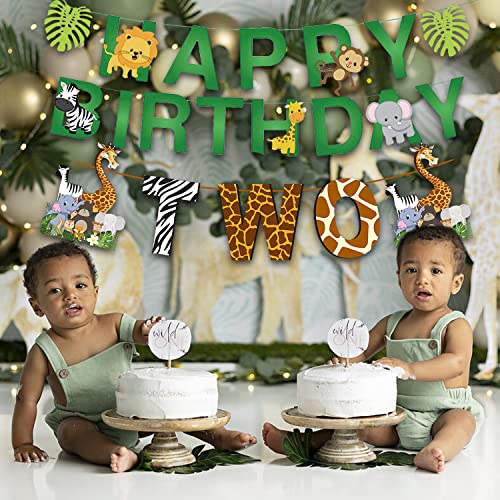 Image of Party Propz 2Pcs Jungle Animals Leaves 2nd Birthday Banner with Age inchTwo inch Banner | Jungle Theme Decoration Kit | Forest Theme Decor | Animal Theme Decorations | Balloons for Birthday