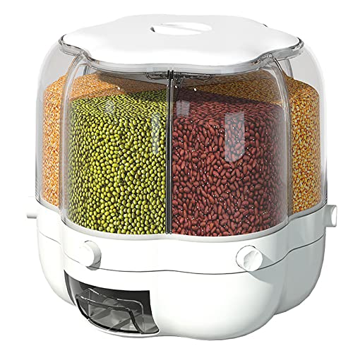 Distributeur de céréales rotatif à 6 compartiments, récipient de stockage pour aliments secs, riz et céréales, sortie de riz en un clic, convient pour le riz, les haricots Cover