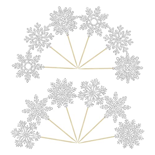 Gyufise 36Pcs Snowflake Cupcake Toppers Glitter Winter Frozen Theme Snowflake Cupcake Picks For Winter Wonderland Baby Shower Kids Birthday Christmas Party Cake Decorations Supplies Silver #TOP6