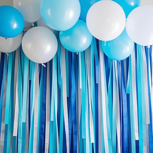 Image of Blue Silver White Crepe Paper Streamers, 6 Rolls, 738 Ft
