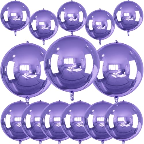 Image of 14 Pcs Purple Round Foil Balloons 22 /15 /10 4D Ball Balloons Light Baby Lavender Purple Metallic Balloon Ornament Mylar Balloon for Birthday Graduation Wedding Anniversary Disco Party Decor