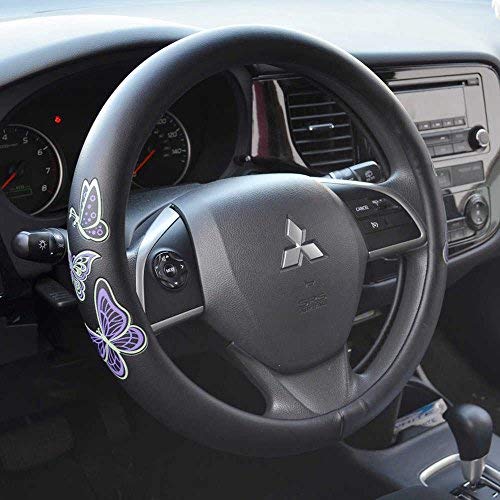 Neon Butterflies - Purple & Green Embossed Carpet Floor Mats W/Synthetic Leather Grip Steering Wheel Cover #TOP5