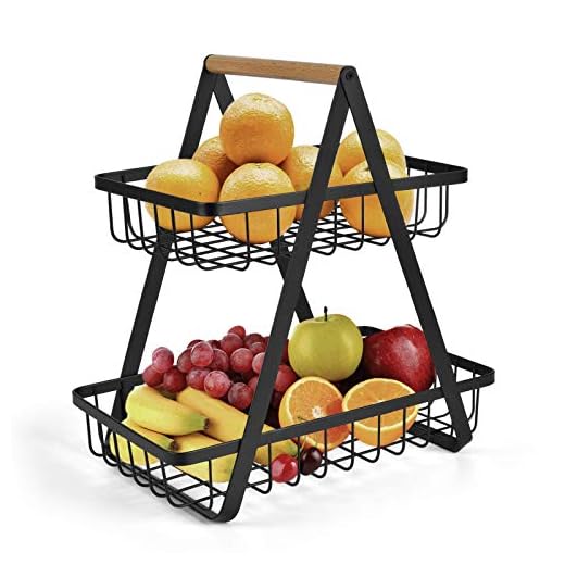 DEFLECTAIR 2-Tier Countertop Fruit Basket Fruit Bowl Bread Basket Vegetable Holder for Kitchen Storage, Black