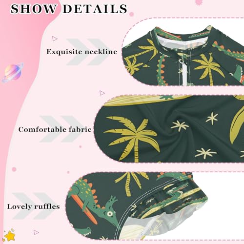 Crocodile Surfer Cartoon Girls Long Sleeve Swimsuits One Piece Zipper Bathing Suit UPF 50+ Rashguard Swimwear4