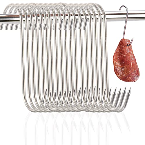 sinzau 20 Pcs S-Shaped Meat Hook, 13CM Stainless Steel Smoking Hooks, Butcher Hooks, S-Hooks, Hanging Hooks, for Hanging Meat, Bacon Hams, Roast Duck, BBQ