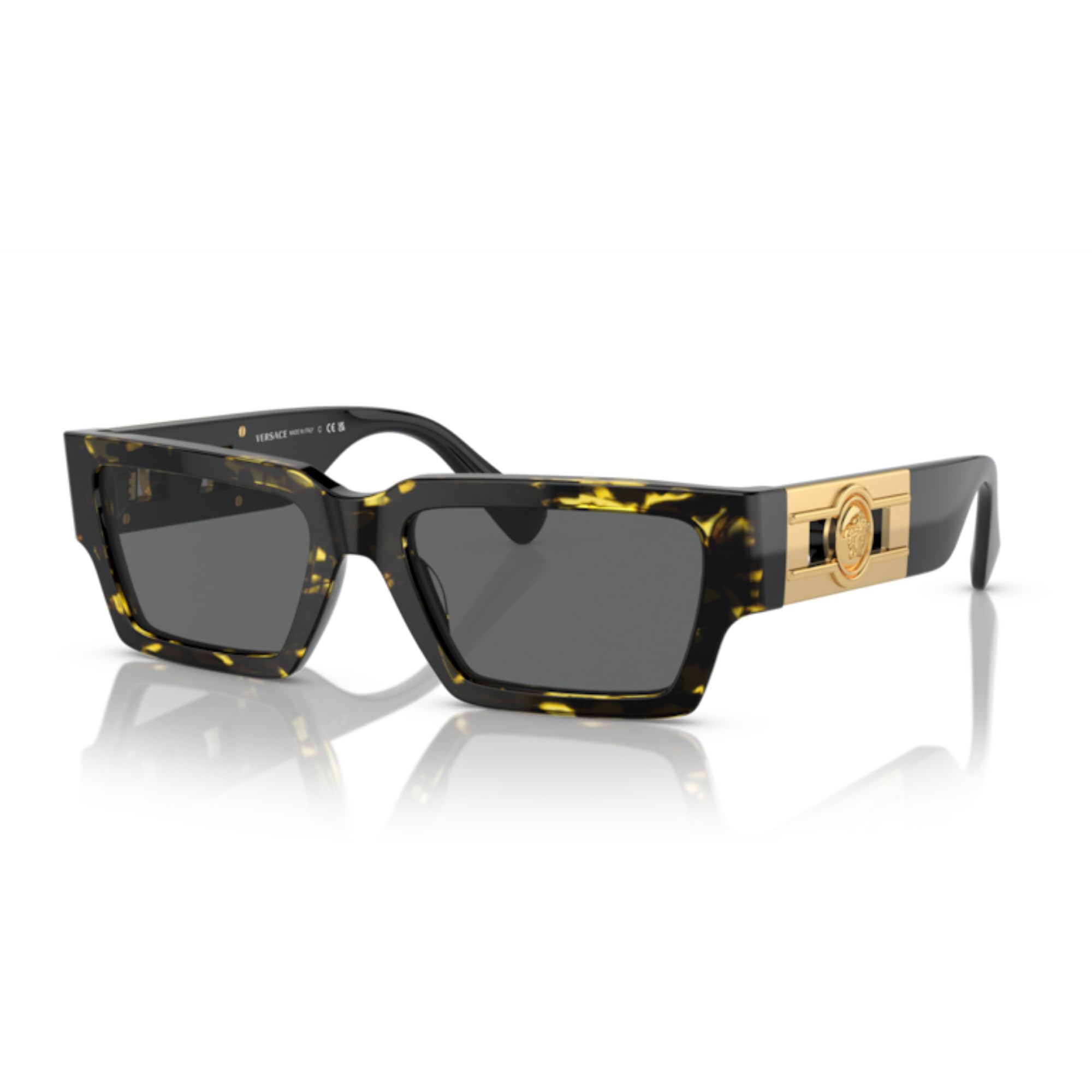 Versace VE4459 Rectangle Sunglasses Bundle for Men Women, Havana/Dark Grey