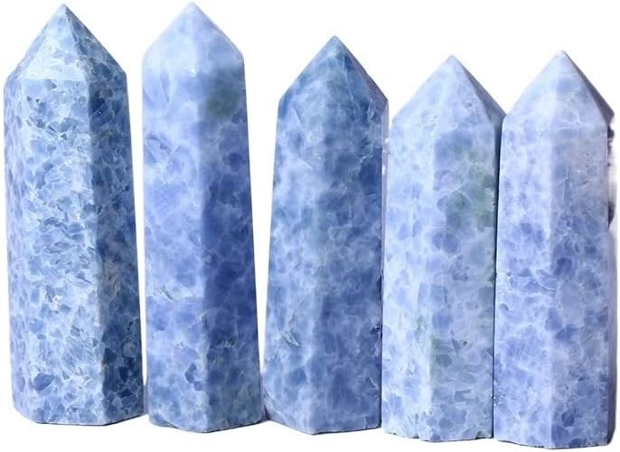 Meditation Home Natural Crystal Rod Blue Calcite Tower Point Crystal Craft Pack of 1 (Size : 7-8cm)