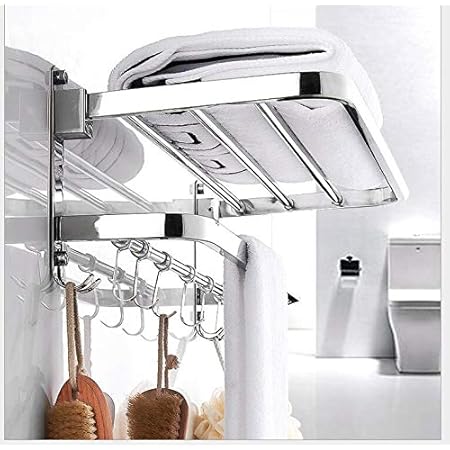 DELONGKE Toallero para Baño Acero Inoxidable Toalleros De Barra Toallero De Pared Estante Gancho Repisas De Toalla Plegable Towel Racks Bathroom ...