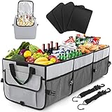 Simniam Car Trunk Organizer with Cooler Bag - 92L Super Capacity Multi Compartments Collapsible Car Trunk Storage Organizer with Reflective Strip Design, Trunk Organizer for Auto, SUV, Truck, Miniva