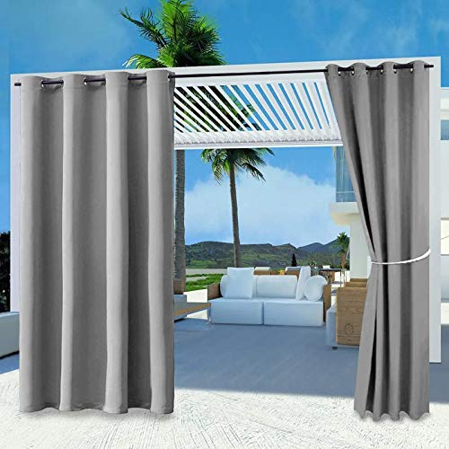 Waterproof Outdoor Curtain W52 x L84 - Grommet Top Sunlight Blocking Window Treatment Drapes Blackout Curtains for Home Bedroom Living Room Outdoor Patio Porch Pergola Cabana Gazebo (Gray, 2 Panels)