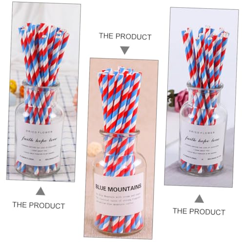 Pajillas desechables de papel biodegradables 150 pcs rayadas azul y rojo miniatura 7