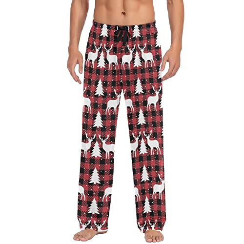 Christmas Buffalo Plaid Reindeer Pajama Pants Men's Pajama Bottoms Lounge Sleepwear PJs Lightweight Sleep Pants XXL
