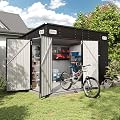 Aoxun 9.4' x 7.3' Shed 360 CU.FT Outdoor Waterproof Storage Shed with Triple Lockable Door Garden Metal Tool Shed for Outside