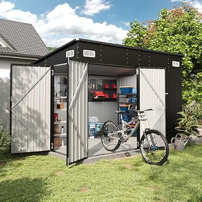 Aoxun 9.4' x 7.3' Shed 360 CU.FT Outdoor Waterproof Storage Shed with Triple Lockable Door Garden Metal Tool Shed for Outside