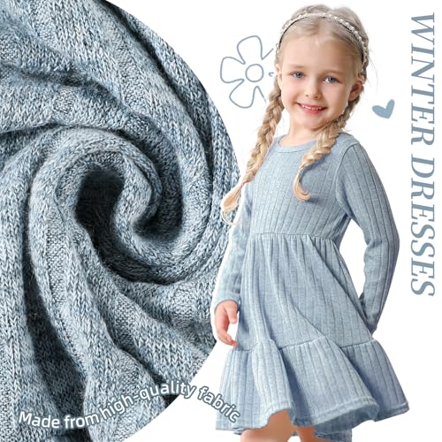 Image of Toddler Baby Girl Long Sleeve Dress Girls Knit Sweater Dresses Tiered Kids Swing Holiday Clothes Fall Winter