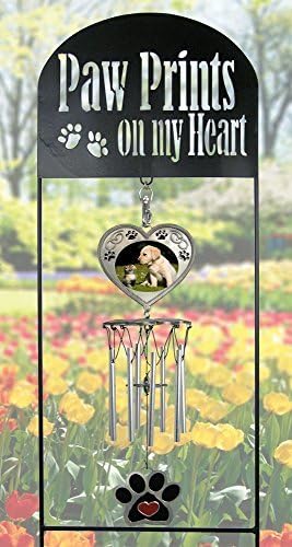 BANBERRY DESIGNS Pet Memorial Wind Chimes - Black Wrought Iron Garden Stake and Windchime - Paw Prints on My Heart - Dog Memorial Gift -…