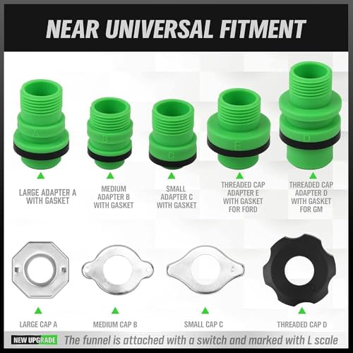 SWANLAKE No-Spill Coolant Funnel Kit,Spill Proof Radiator Funnel Bleeder with Adapters.Universal Fitment15Pcs.