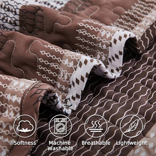 Image of Andency California King Quilt Set - Brown Lightweight Soft Cal King Size- Coffee Bedspread - Bedding Coverlet for All Seasons (Includes 1 Quilt, 2 Pillow Shams)
