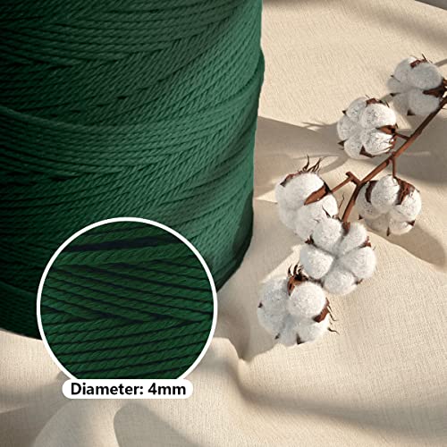 Image of ZUEXT Macrame Cord, Blackish Green, 4mm x 547yds Cotton String Macrame Yarn | Natural Handmade, 4 Strands Twisted Cotton Rope, for Craft Wall Hanging Weaving Tapestry Dream Catchers Hanger DIY Gift, 500m