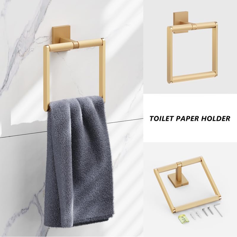 Miniatura 3 de Toallero de pared dorado cepillado 304 de acero inoxidable resistente para toallas de mano para baño, cocina