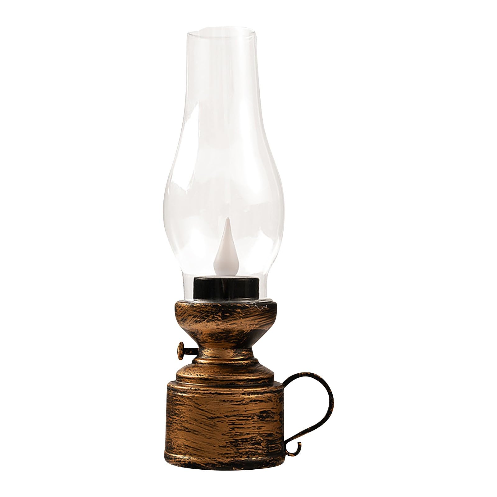 Vintage LED Kerosene Lamp β Flameless Battery-Operated with Swinging Flickering Candle, Clear Chimney & Handle β Retro Table Lantern for Home DΓ©cor, Holiday Ambience, Indoor & Outdoor (Bronze)
