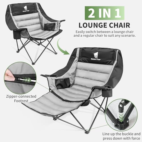 GEERTOP Silla de Camping Sobredimensionada Acolchada con Reposapiés miniatura 4