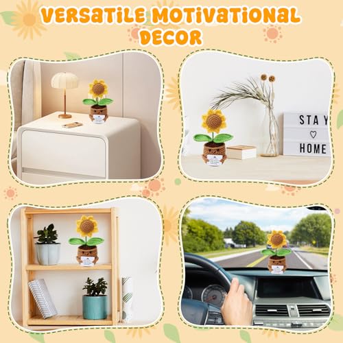 Image of BendJoy Positive Crochet Sunflower | Handmade Emotional Support Crochet Flower Pot | Crochet Gifts for Home, Office Desk & Car Dashboard Decor