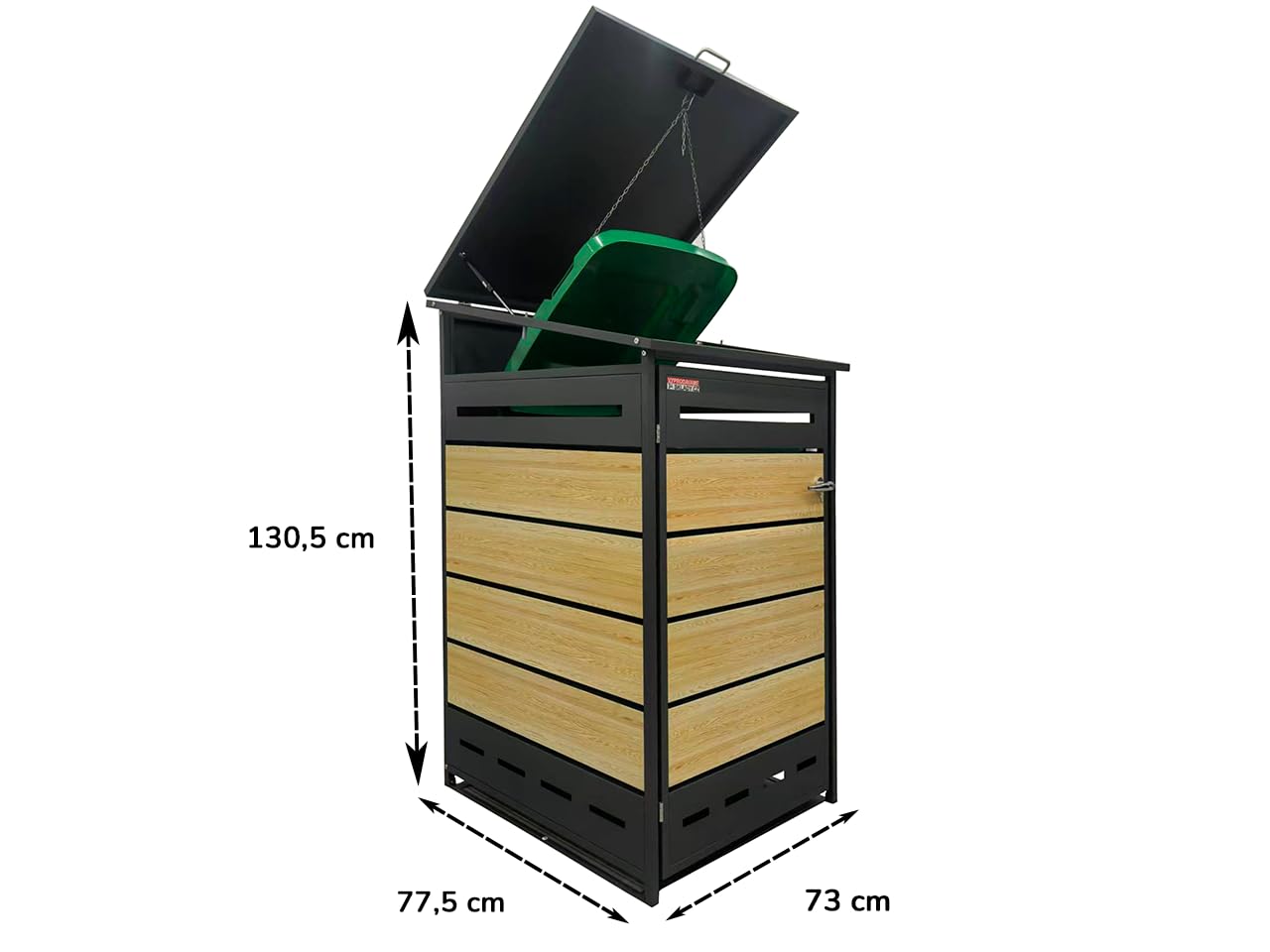 Cobertizo para Cubo de Basura D04GW1, Armario Metálico Exterior para Contenedores de 60L 120L y 240L, Cubierta Moderna con Ventilación y Apertura Superior, Antracita/Marrón, 130,5 x 77,5 x 73 cm