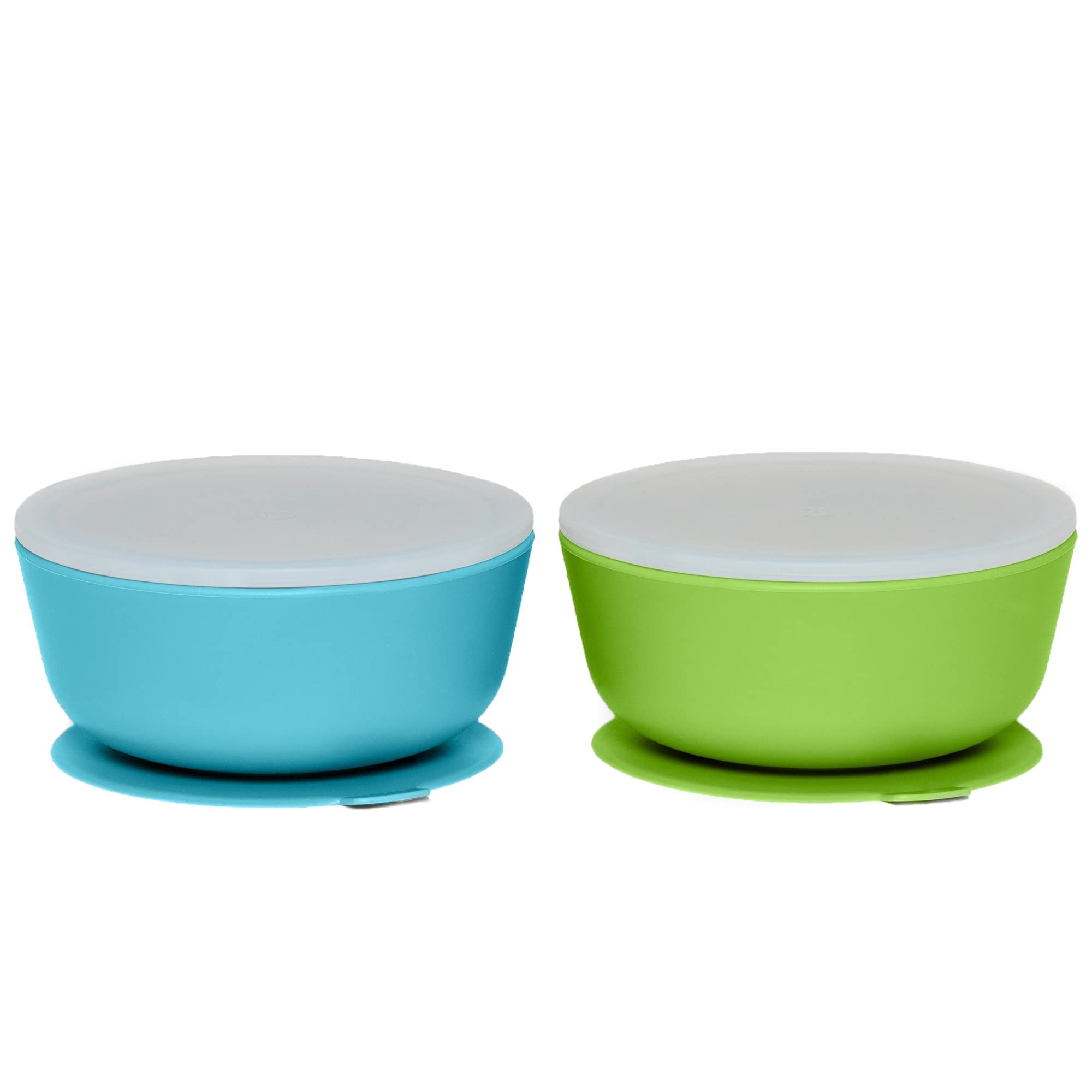 WeeSproutSuction Bowls for Baby & Toddlers (Set of 2) - 100% Silicone w/Plastic Lid - Leak Proof Feeding Supplies - Dishwasher & Microwave Safe Infant Dinnerware w/Extra Strong Base