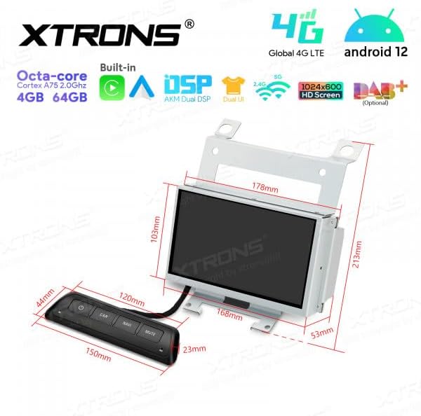 Dimensions of the XTRONS IA72DLRLS head unit and external control panel