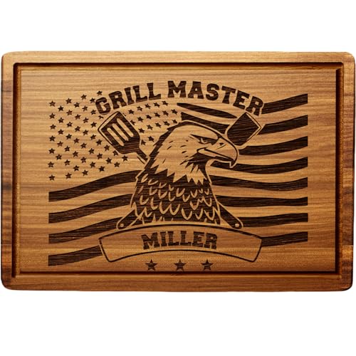 Grilling Gifts for Men, Personalized Cutting Board with Juice Groove and Handles, Custom Engraved Bamboo BBQ Board, Gifts for Husband, In-Laws, Grill Master
