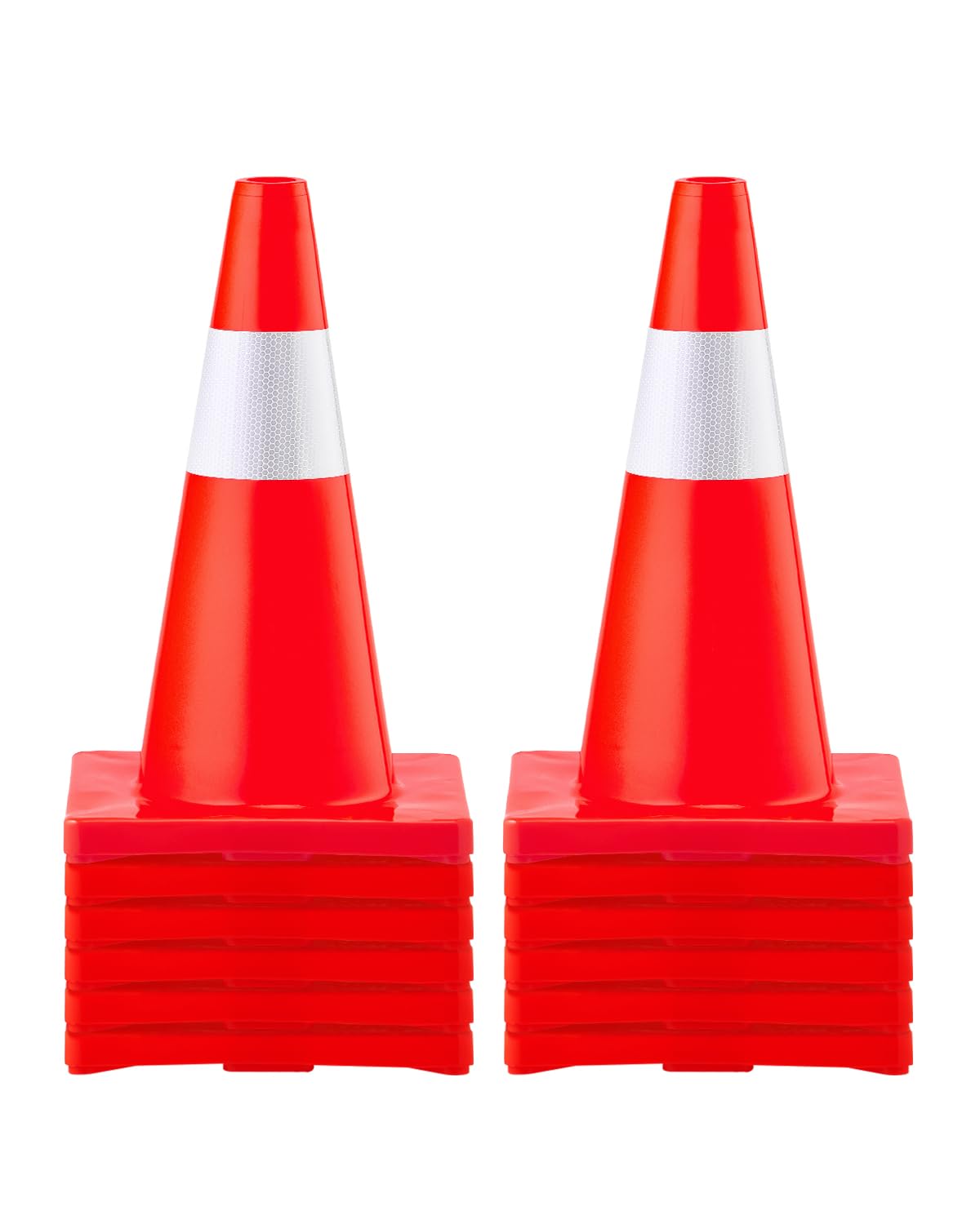 VEVOR Cono de Tráfico 12 Piezas 45,7 cm Pedestal de Obra de PVC Cono de Seguridad con Base Pesada y Collar Reflectante para Demarcación de Estacionamiento de Emergencia en Estacionamiento Carretera