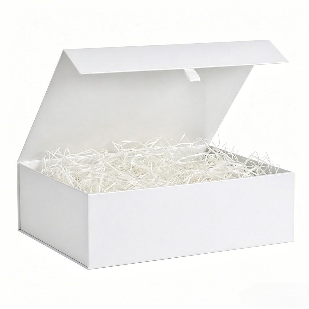 White Extra Large Gift Box 1Pcs 42x33x13.5 cm,Luxury Birthday Gift Box for Presents with Magnetic Lid Ribbon Tab,for Christmas Valentine's Day Wedding Gift Packaging,Includes Cards,Envelopes Filler