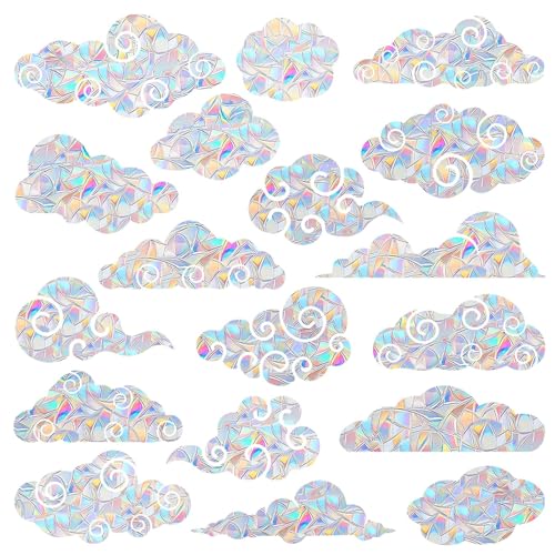 Image of 54PCS Cloud Window Clings - Anti-Collision Decals to Save Birds, Non-Adhesive Prismatic Vinyl