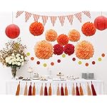 33pcs Party Decorations Supplies Set, Paper Lanterns Tissue Pom Poms Flowers Tassels Hanging Garland Banner Triangle Flag Bunting for Birthday, Baby Shower, Wedding Graduation Events (Orange, Red) - Image 5