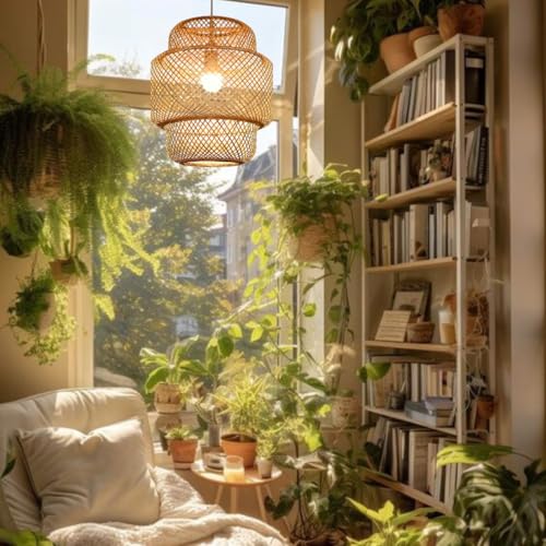 Gimpo, Luminária Pendente 30cm Lustre Teto Bambu Natural Gimpo KJDD-E-652-30CM