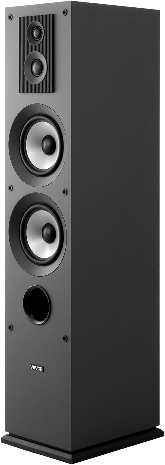 VEVOR Passive Floorstanding Speaker, 3-Way, Floor-Standing Tower Speaker with 0.75 in & 1 in Tweeter, 5.25 in Woofers, 145W Peak, 70Hz–20kHz Frequency Response, MDF Enclosure, for Home Audio, Single